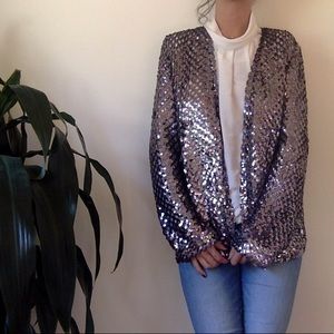 Vintage Crochet Dark Silver Sequin Blazer